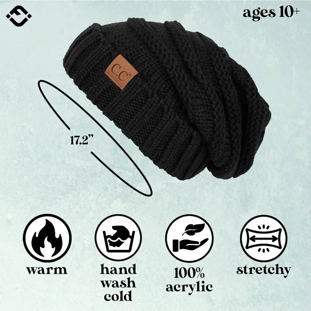 Trendy Warm Chunky Cable Knit Slouchy Beanie - Picture 3 of 9